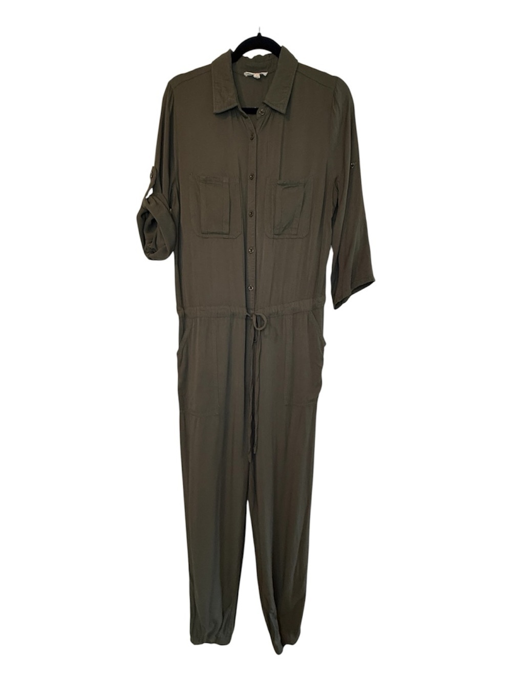 ODDY Olive Utility Button-Front Jumpsuit